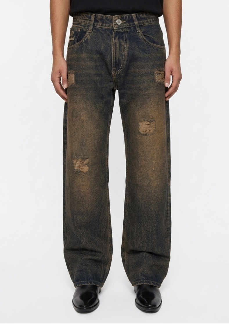 DISTRESSED TONE STRAIGHT BAGGY